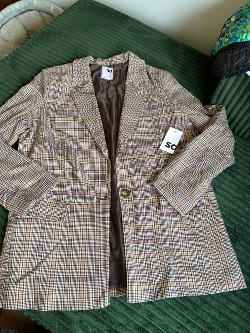 SO Plaid Single-Button Blazer